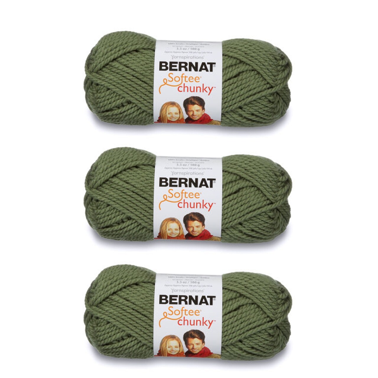 Bernat Softee Chunky Forest Yarn - 3 Pack of 100g/3.5oz - Acrylic - 6 Super Bulky - 108 Yards - Knitting/Crochet